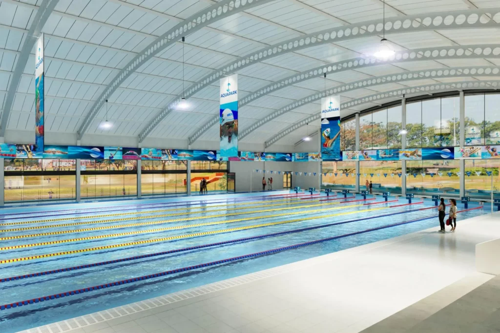 Vision for Aquapark interior - pool and sponsorship banners